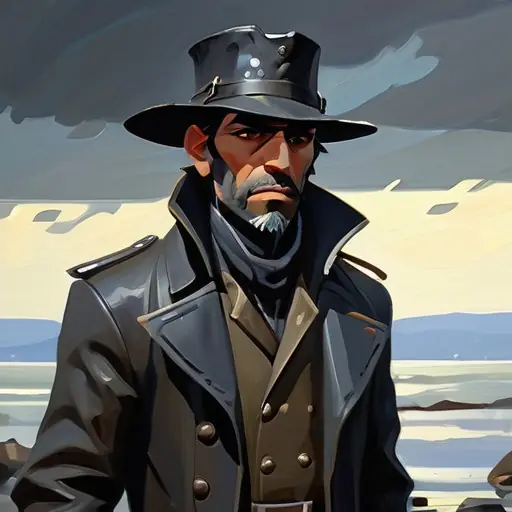 Reef-Runner · hint B-double-prime (Fable iteration of ruled B: candidate A's stance anchor grafted in — plain B and a 'wading in' variant both drifted to a gaff-less bust portrait) — HUMAN by canon