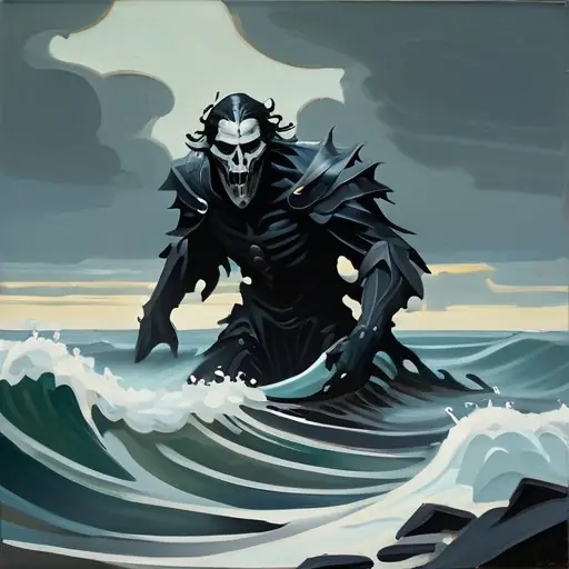 Tide-Wraith · hint B-prime (Fable seed-robustness iteration of ruled B: figure head-noun; 'wave' lead regressed to a SEASCAPE at fresh seeds)