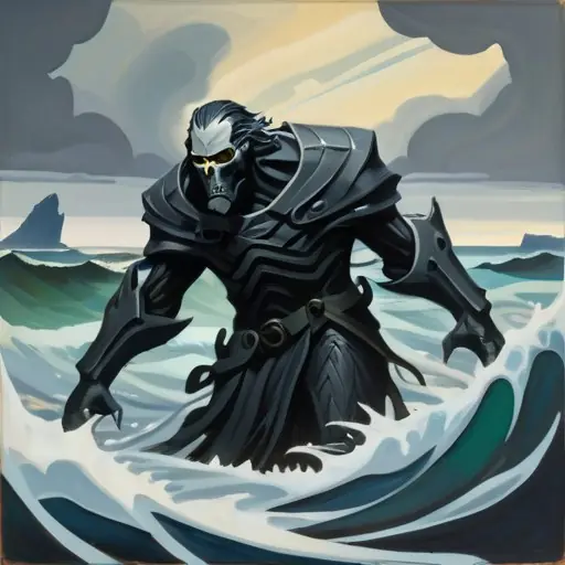Tide-Wraith · hint B-prime (Fable seed-robustness iteration of ruled B: figure head-noun; 'wave' lead regressed to a SEASCAPE at fresh seeds)