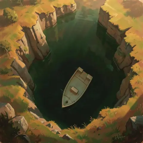NO TERRAIN · The Maiden's Reach — the descent pane (the edge case) · flux2-klein-4b-bf16