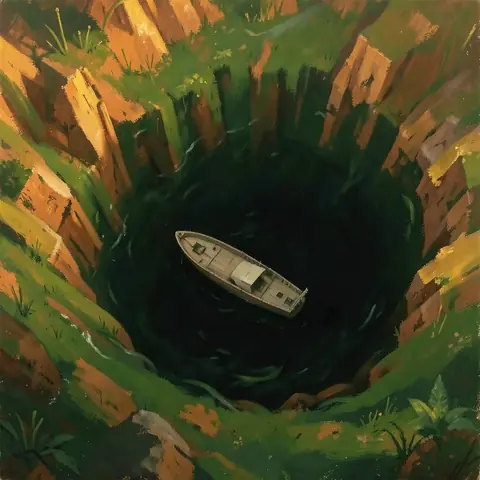 NO TERRAIN · The Maiden's Reach — the descent pane (the edge case) · flux2-klein-4b-bf16