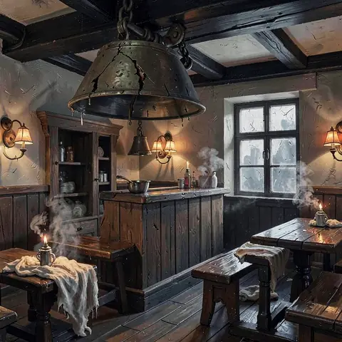 The Cracked Keel — a seeded interior, no sky · 12 steps