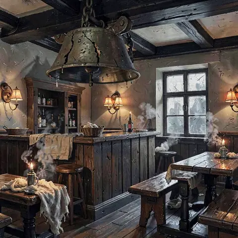 The Cracked Keel — a seeded interior, no sky · 20 steps
