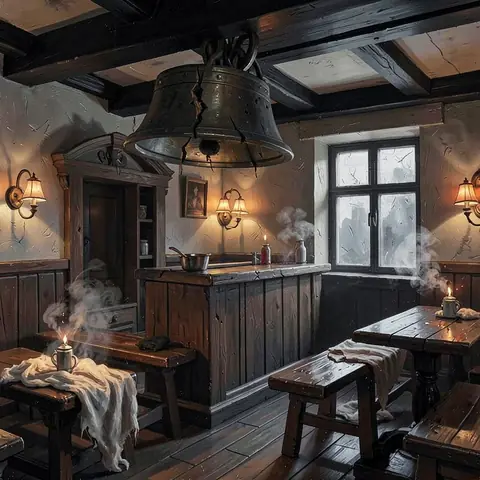 The Cracked Keel — a seeded interior, no sky · 8 steps
