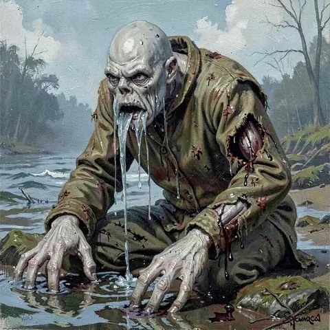 the Drowned-Hand — mid-fight, one great wound · 16 steps