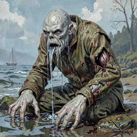 the Drowned-Hand — mid-fight, one great wound · 32 steps