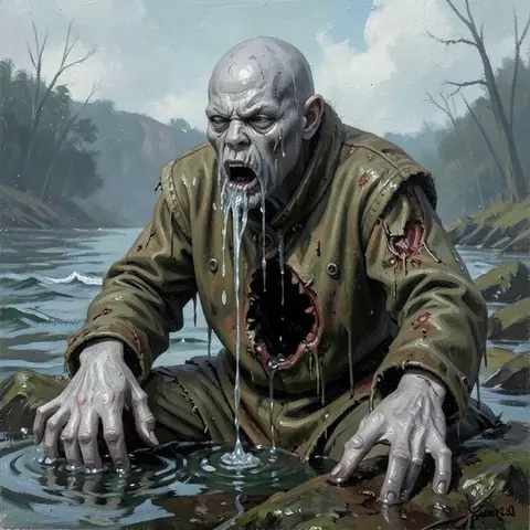 the Drowned-Hand — mid-fight, one great wound · 4 steps