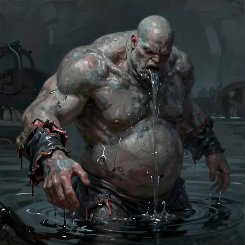the Drowned-Hand — mid-fight, one great wound · 16 steps