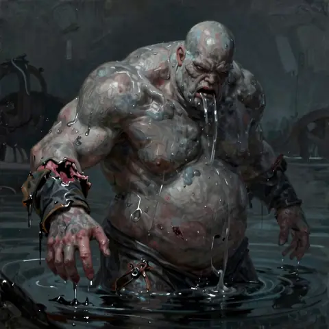 the Drowned-Hand — mid-fight, one great wound · 32 steps