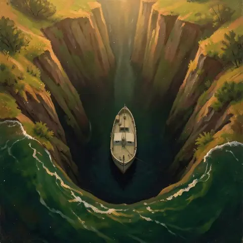 NO TERRAIN · The Maiden's Reach — the descent pane (the edge case) · flux2-klein-4b-bf16