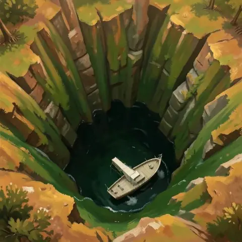 NO TERRAIN · The Maiden's Reach — the descent pane (the edge case) · flux2-klein-4b-bf16