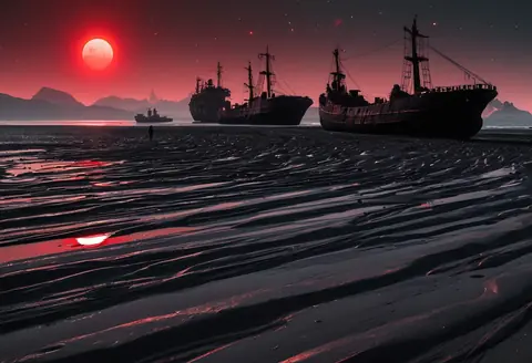 The Aphelion Drift — salvagers on the shore · jugg_s1