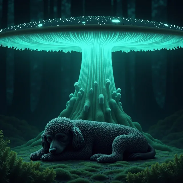 asleep beneath a glowing mushroom-tree in sporefall