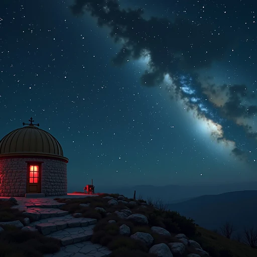 a shut dome on a rocky hilltop under the Milky Way